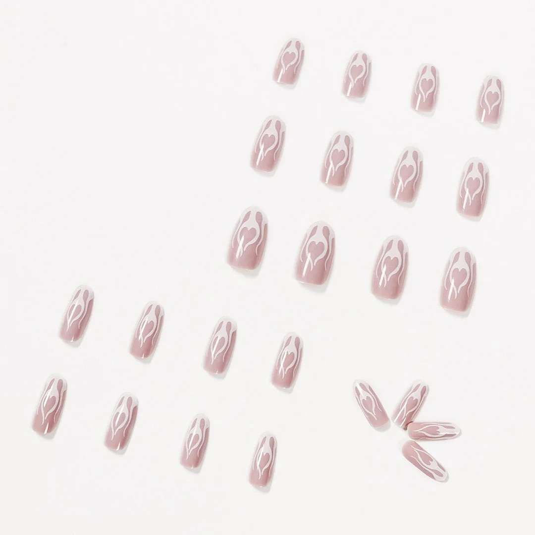 24pcs White Flame Pattern Fake Nails Full cover Fake Nails Glue DIY Manicure Nail Art Tools-Nail Inspo