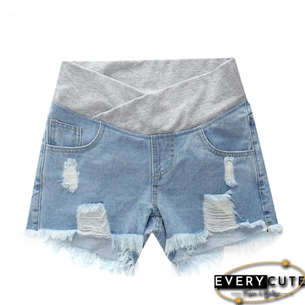 Pregnant Women's Ripped Hole Loose Denim Maternity Shorts Summer Casual Belly Clothes
