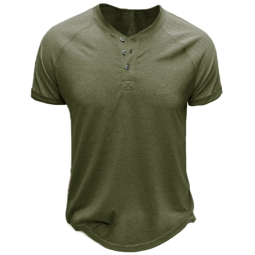 Men's Casual Solid Color Comfortable Short Sleeve Henley T-Shirt-Compassnice®