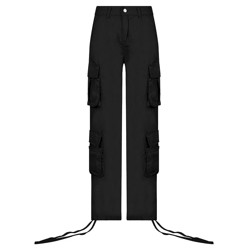 Rapcopter Ruched Big Pockets Cargo Jeans Retro Sporty Low Waisted Trousers Light Brown Fashion Streetwear Denim Joggers Women