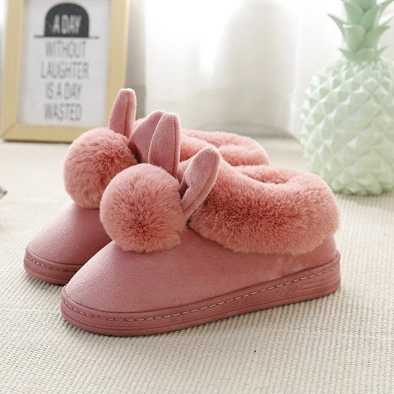 Winter Slippers Women Furry Warm Female Slipper Indoor Home Shoes Casual Ladies Soft Comfort Shoes Woman Furry Rabbit Ears Plush