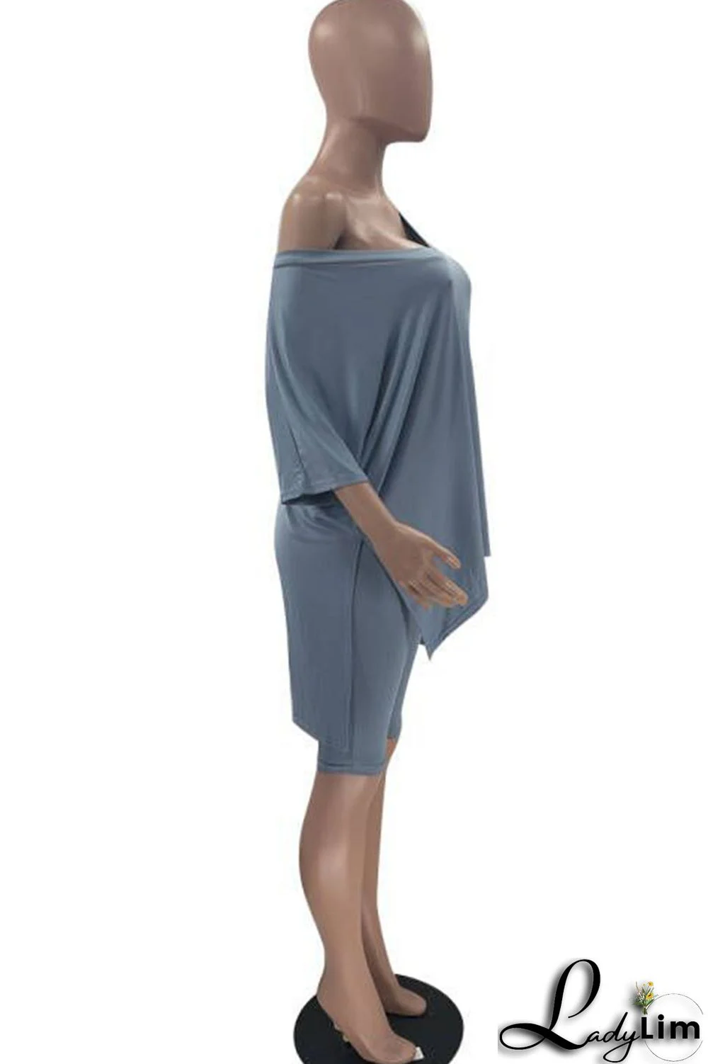 Grey Casual Solid Split Joint V Neck Short Sleeve Two Pieces