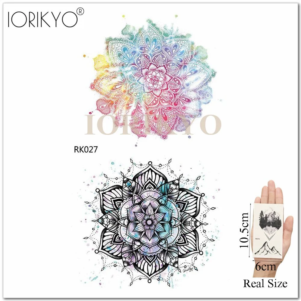 IORIKYO Sexy Watercolor Henna Flower Temporary Tattoo Stickers Women Arm Lotus Waterproof Tatoo Girls Fake Tattoo Small Chest