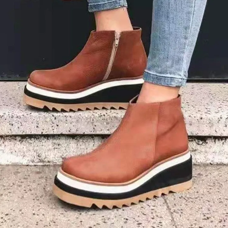 Women Shoes 2021 Fashion Plus Size Platform Shoes British Side Zipper Retro Martin Boots Women Wedge Ankle Boots Botines Mujer