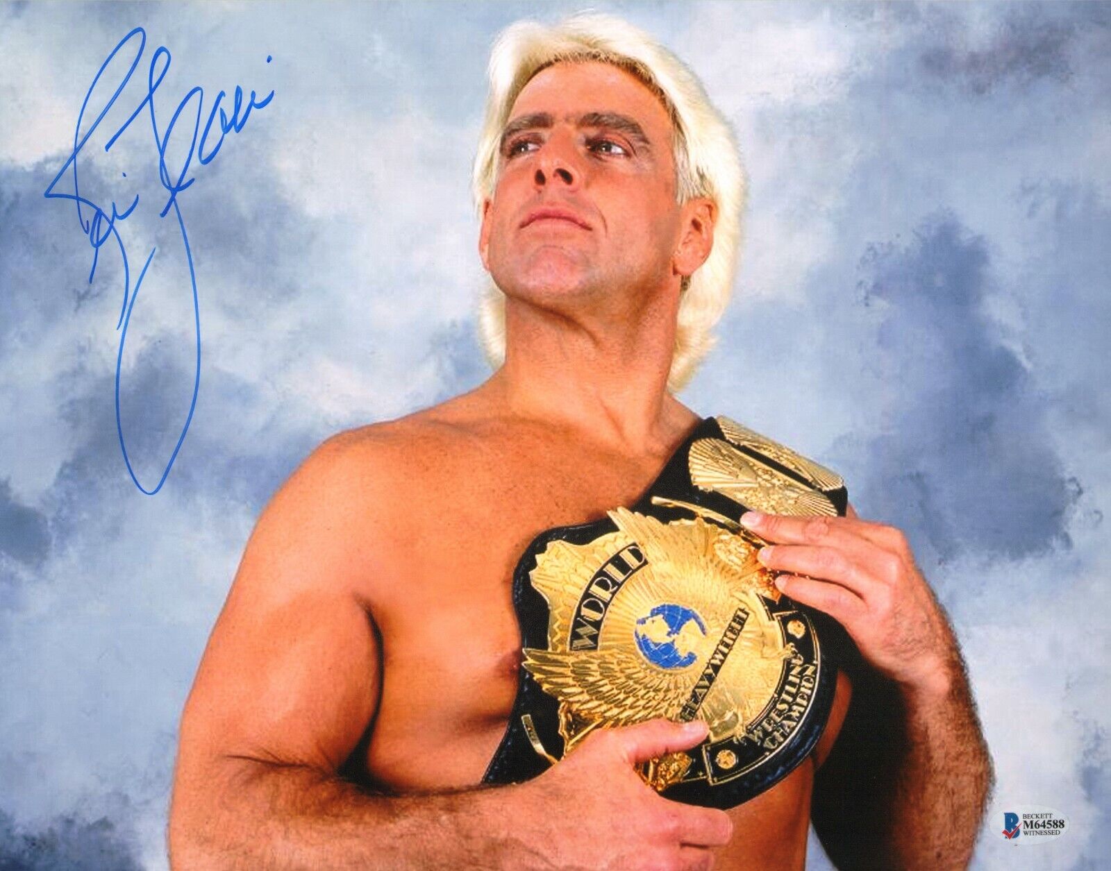 Ric Flair Signed 11x14 Photo Poster painting BAS Beckett COA WWE Picture w/ Winged Eagle Belt