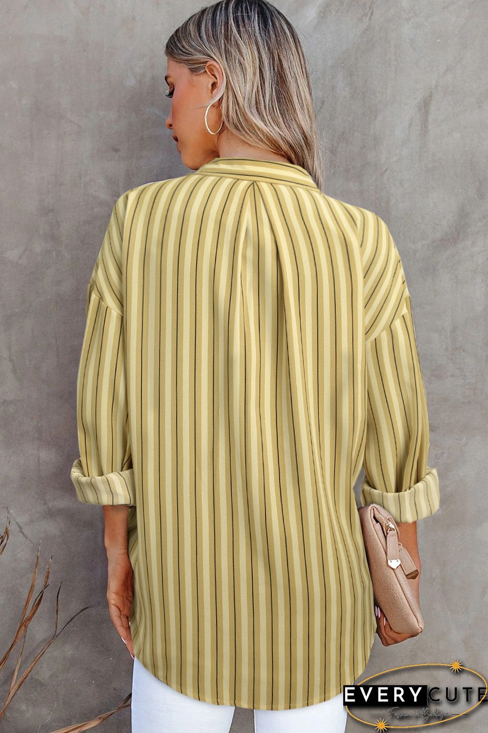 Yellow Striped Buttons Closure Long Sleeve Shirt