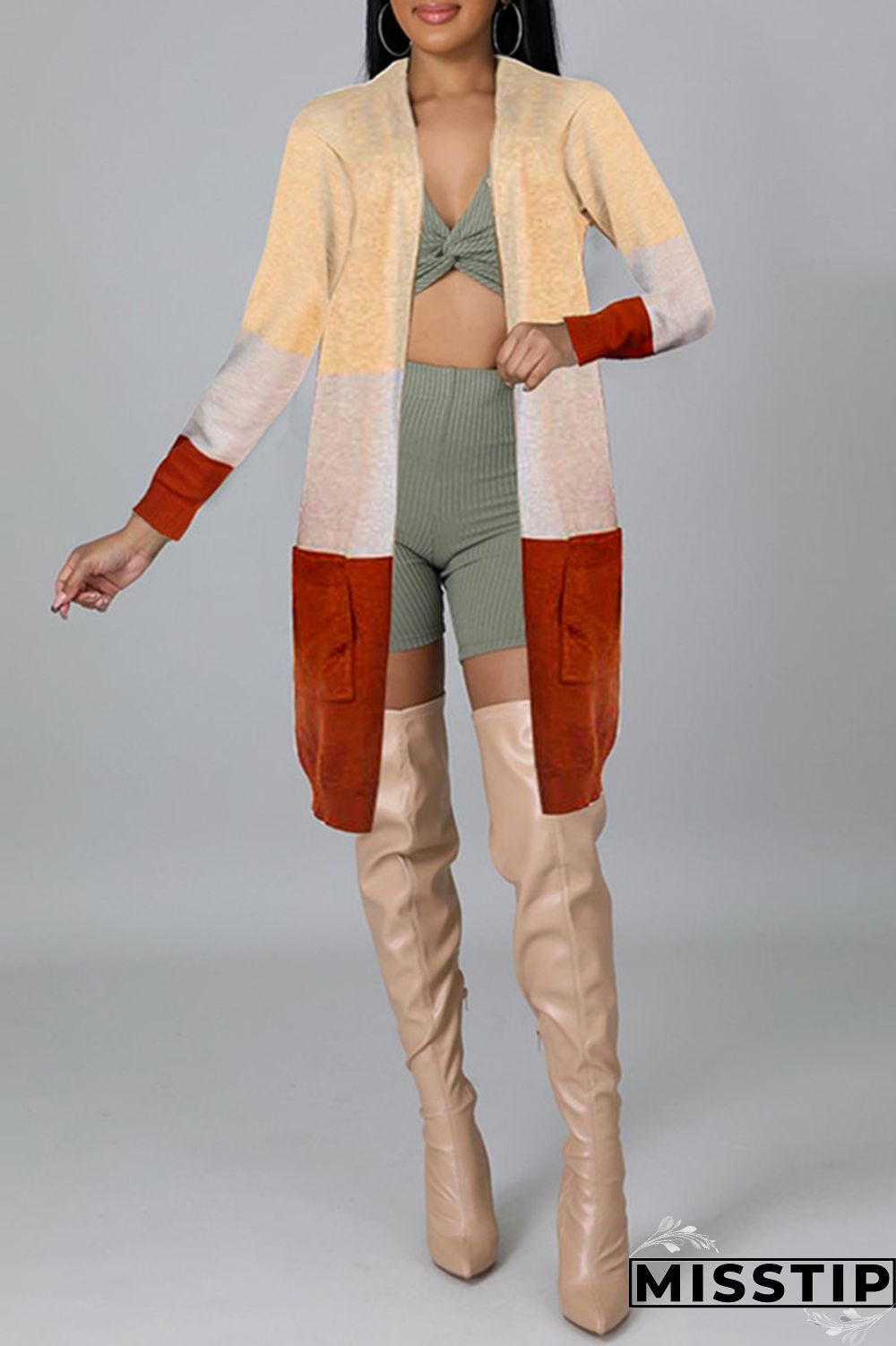 Multicolor Fashion Casual Patchwork Cardigan Outerwear