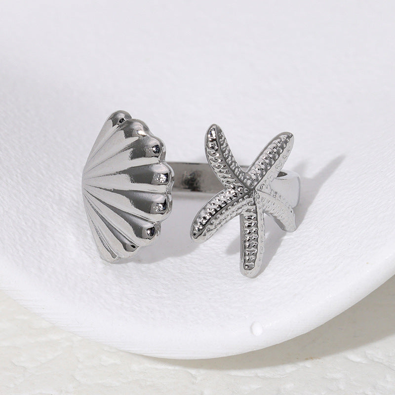 Open Ring Niche Starfish Shell Stainless Steel Electroplating Rings