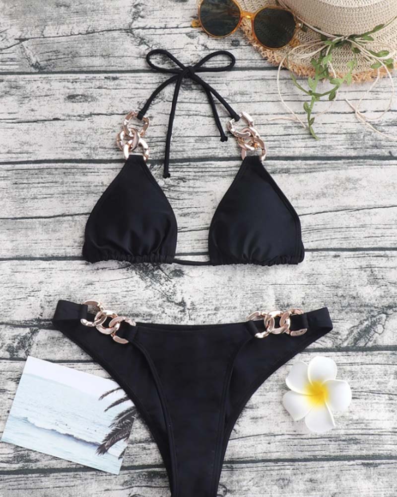 Chain Linked Micro Triangle Thong Bikini Swimsuit