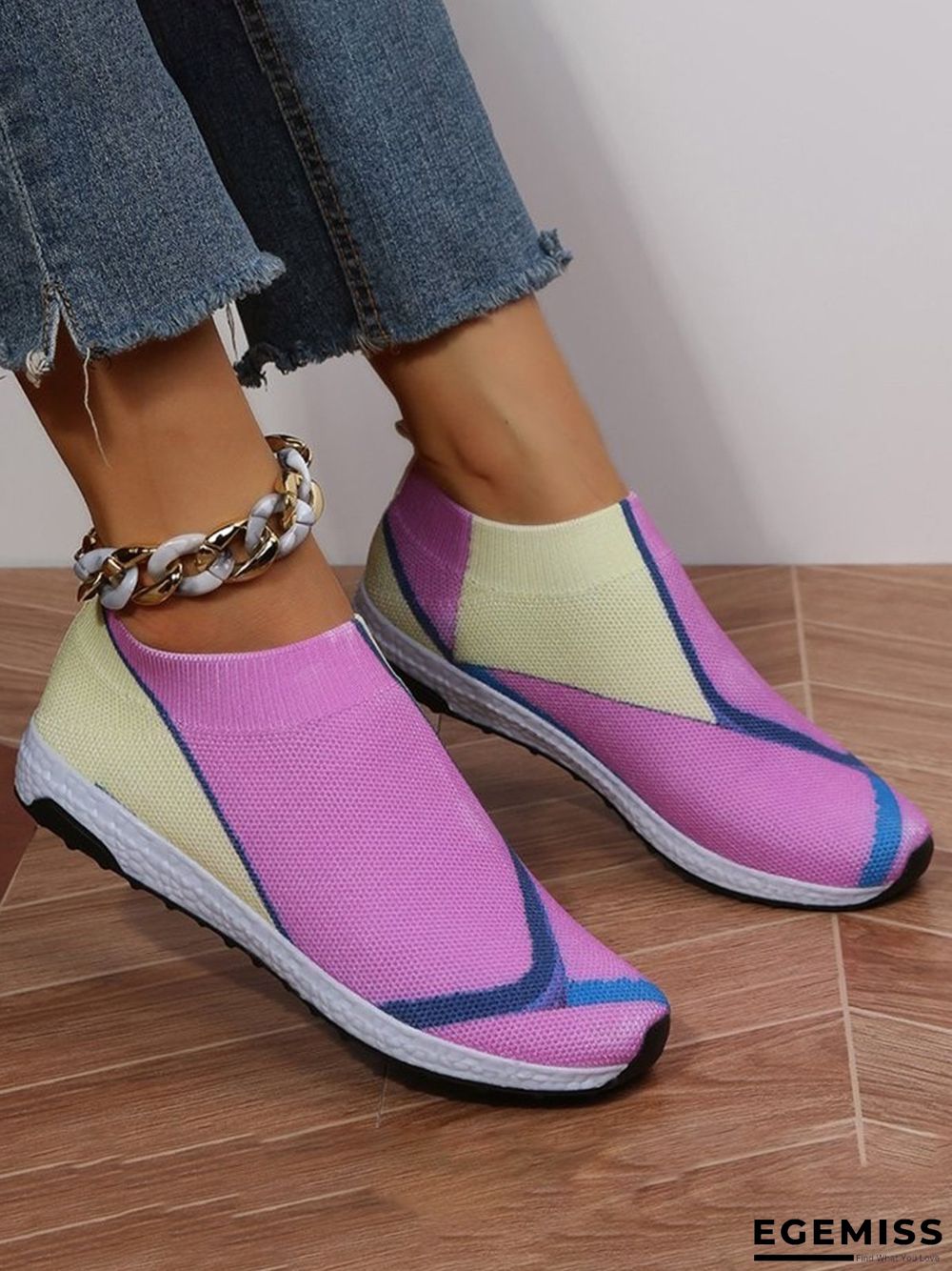 Thick Sole Color Blocking Fly Woven Mesh Slip-On Sneakers Lazy Casual Shoes | EGEMISS