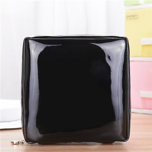 PURDORED 1 pc Women Square Cosmetic Bag Patent Leather Zipper Make Up Female Travel Cosmetic Case toilettas Dropshipping