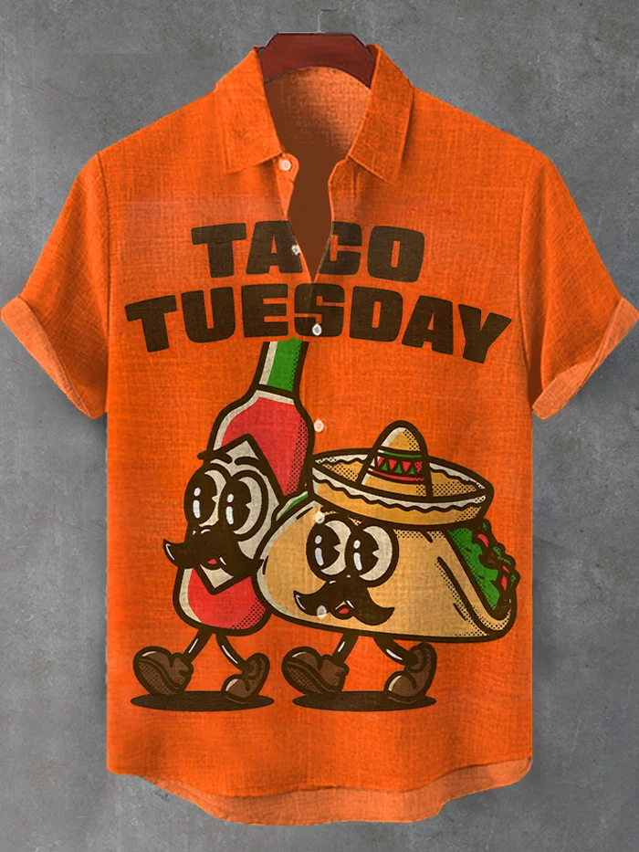 Men's Cartoon Art Taco Tuesday Print Shirt