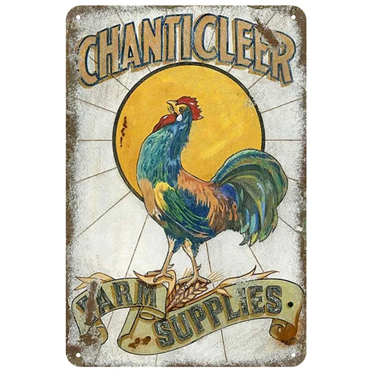 Poulet Chanticleer - enseignes en étain vintage / enseignes en bois - 7.9x11.8in & 11.8x15.7in