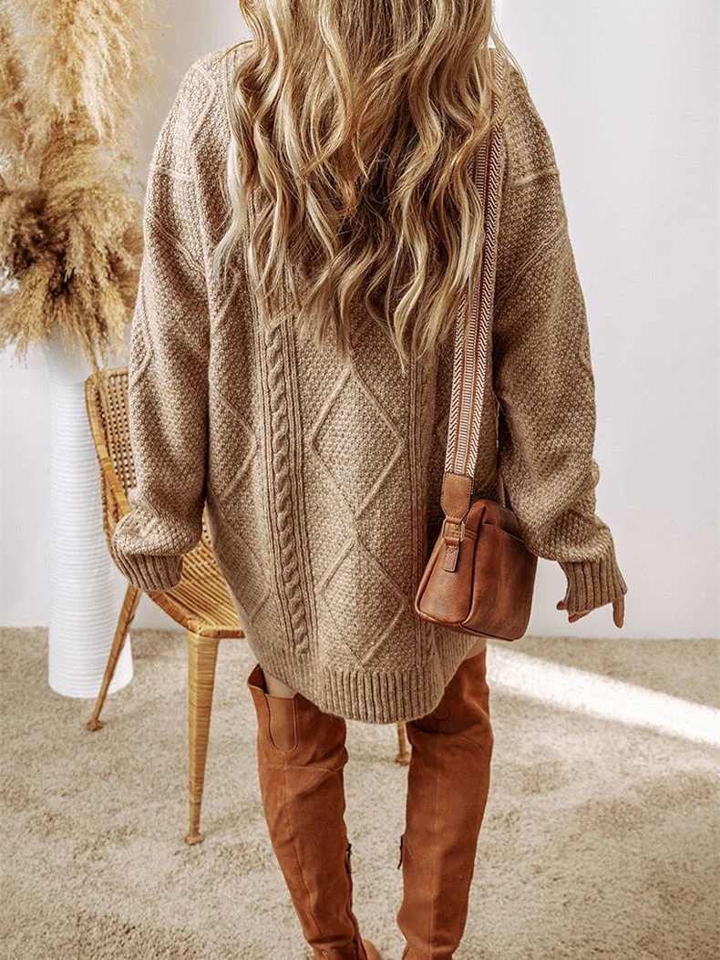 Women's Long Sleeve Scoop Neck Graphic Knit Midi Dress