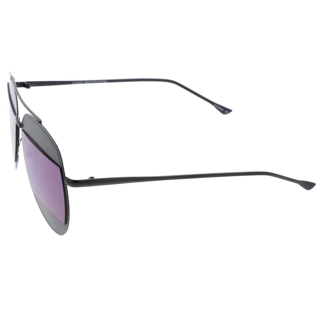 Two-Toned Metal Thin Temple Brow Bar Colored Mirror Split Lens Aviator glasses 57mm