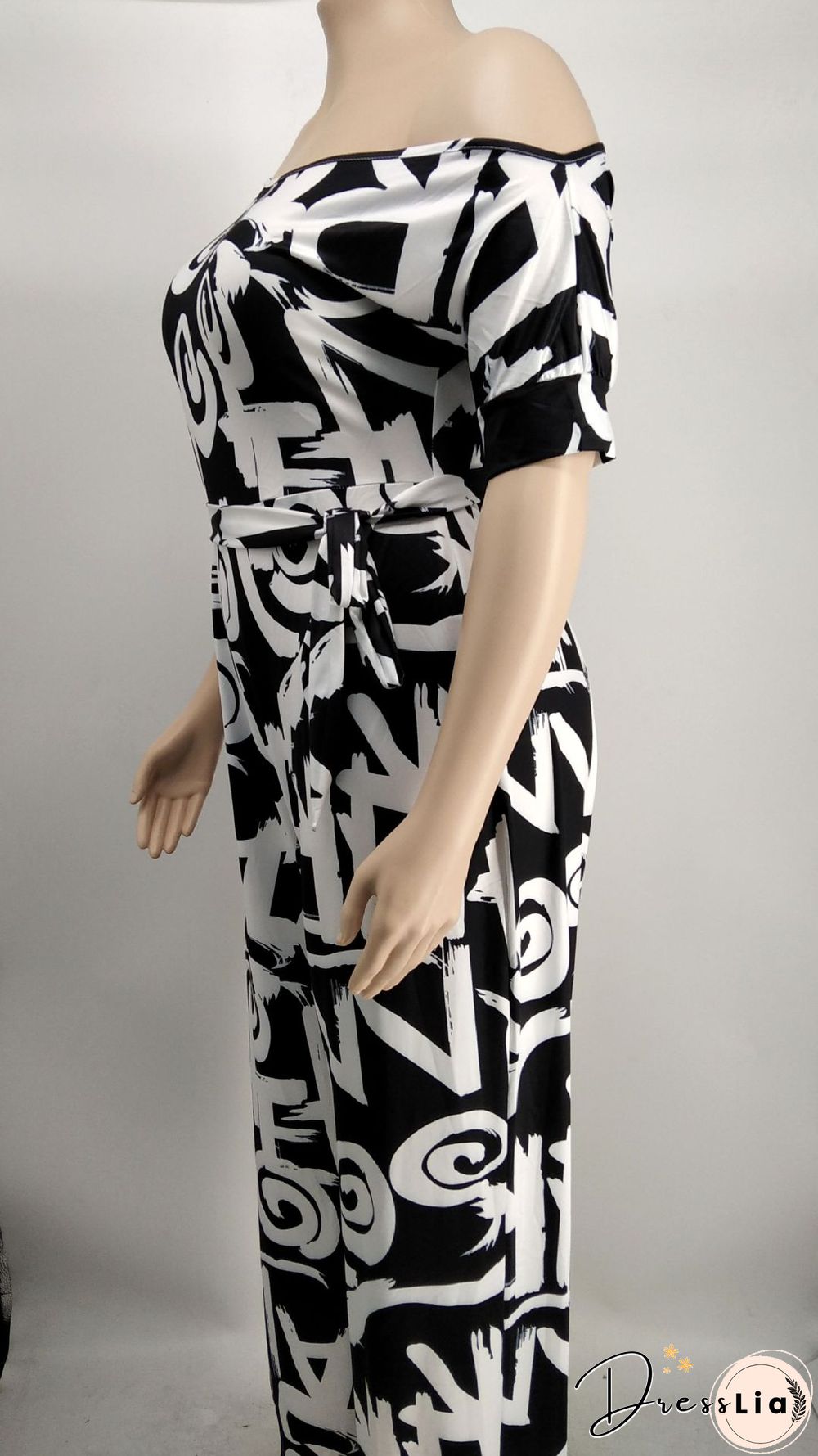 Off-the-shoulder Printed Plus Size Wide Leg Jumpsuit