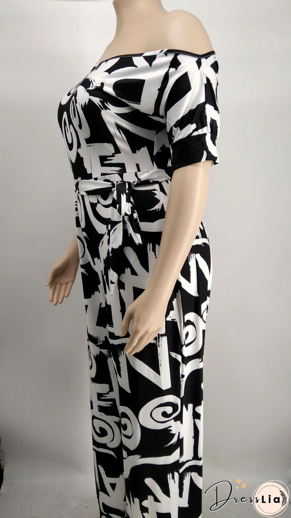 Off-the-shoulder Printed Plus Size Wide Leg Jumpsuit