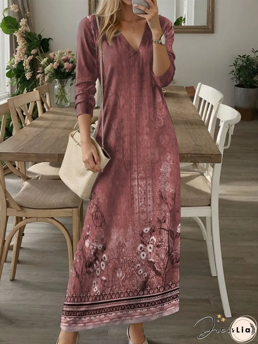 V-neck Long Sleeve Maxi Dress