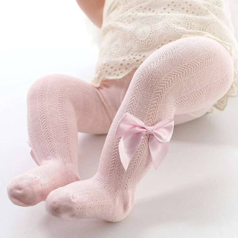 0 to 6 Years Summer Knitted Mesh Pantyhose For Princess Ultrathin Breathable Large Bowknot Tights For Girls Cotton Kids Tights