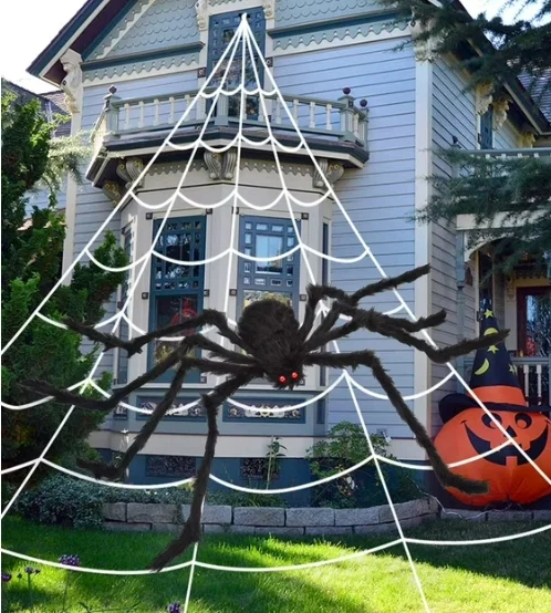 PayUSD Halloween Decoration, 275" Halloween Spider Web + 59" Giant Spider Fake Spider and 20 Pcs Little Spider Halloween Decor for Indoor Outdoor Yard Home Costumes Party Haunted House Decor