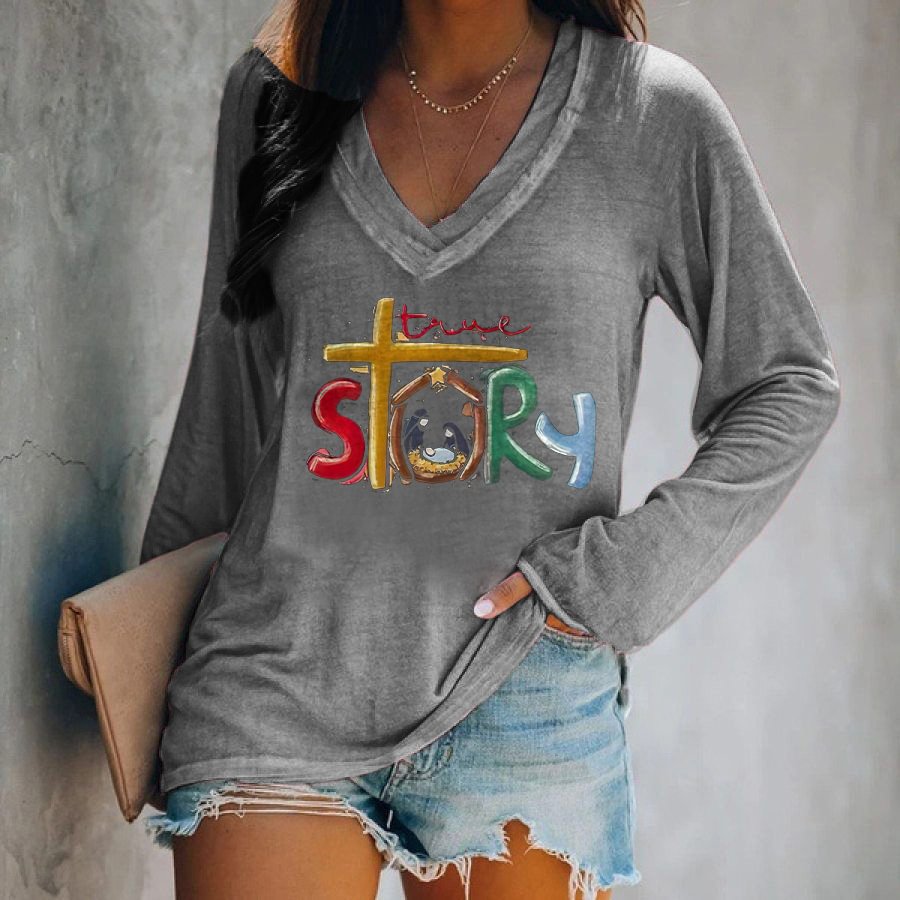 Tell Story Printed Women's V-neck T-shirt