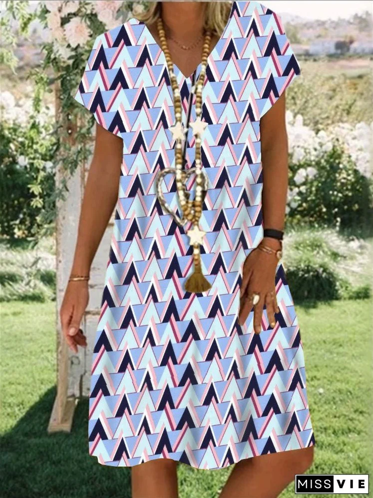 Women's Dresses Geometric Print V-Neck Short Sleeve Dress