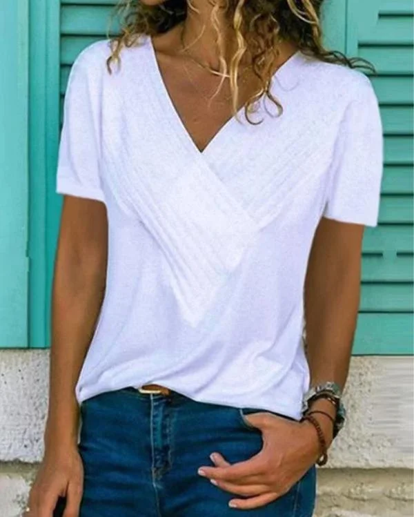 Women V Neck Short Sleeve Cotton Plus Size T-Shirts