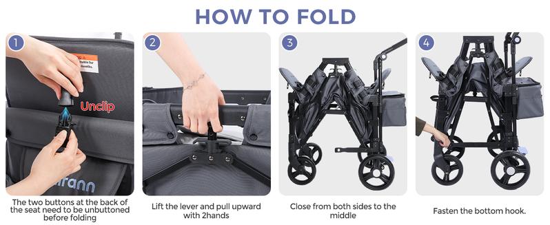 Product Introduction of Momfann Baby Stroller Wagon. All-Terrain 2 Seaters Baby Wagon with Canopy. Parent Organizer. Adjustable Handle & Pull Bar for Infants and Toddlers 9