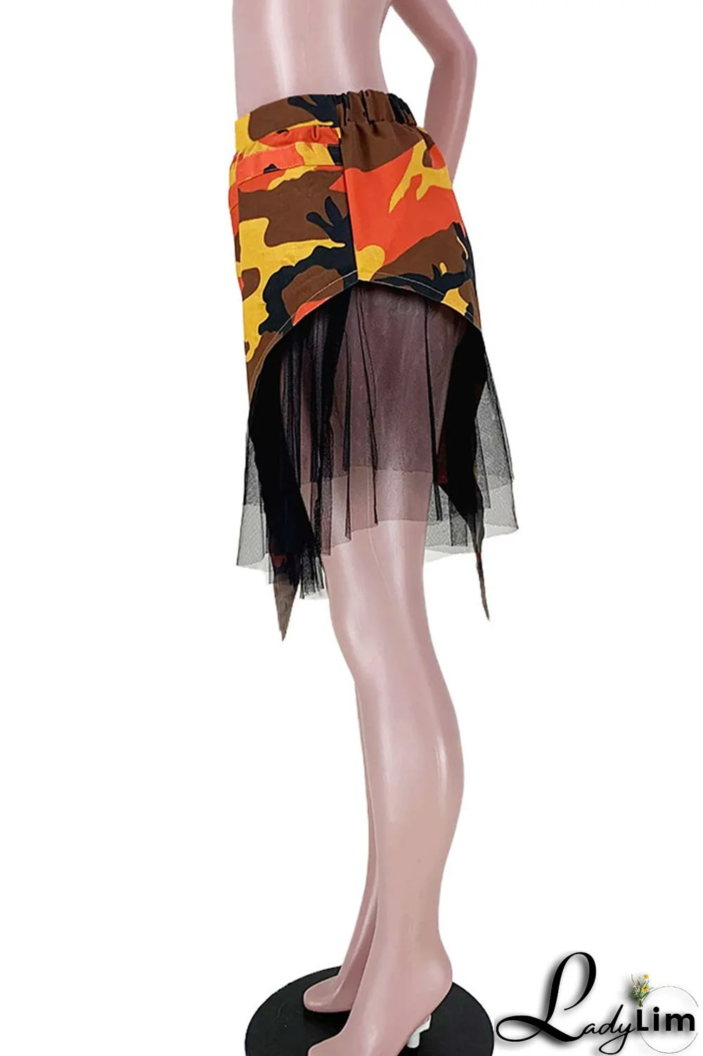 Pink Fashion Street Print Camouflage Print Patchwork Asymmetrical High Waist Full Print Bottoms