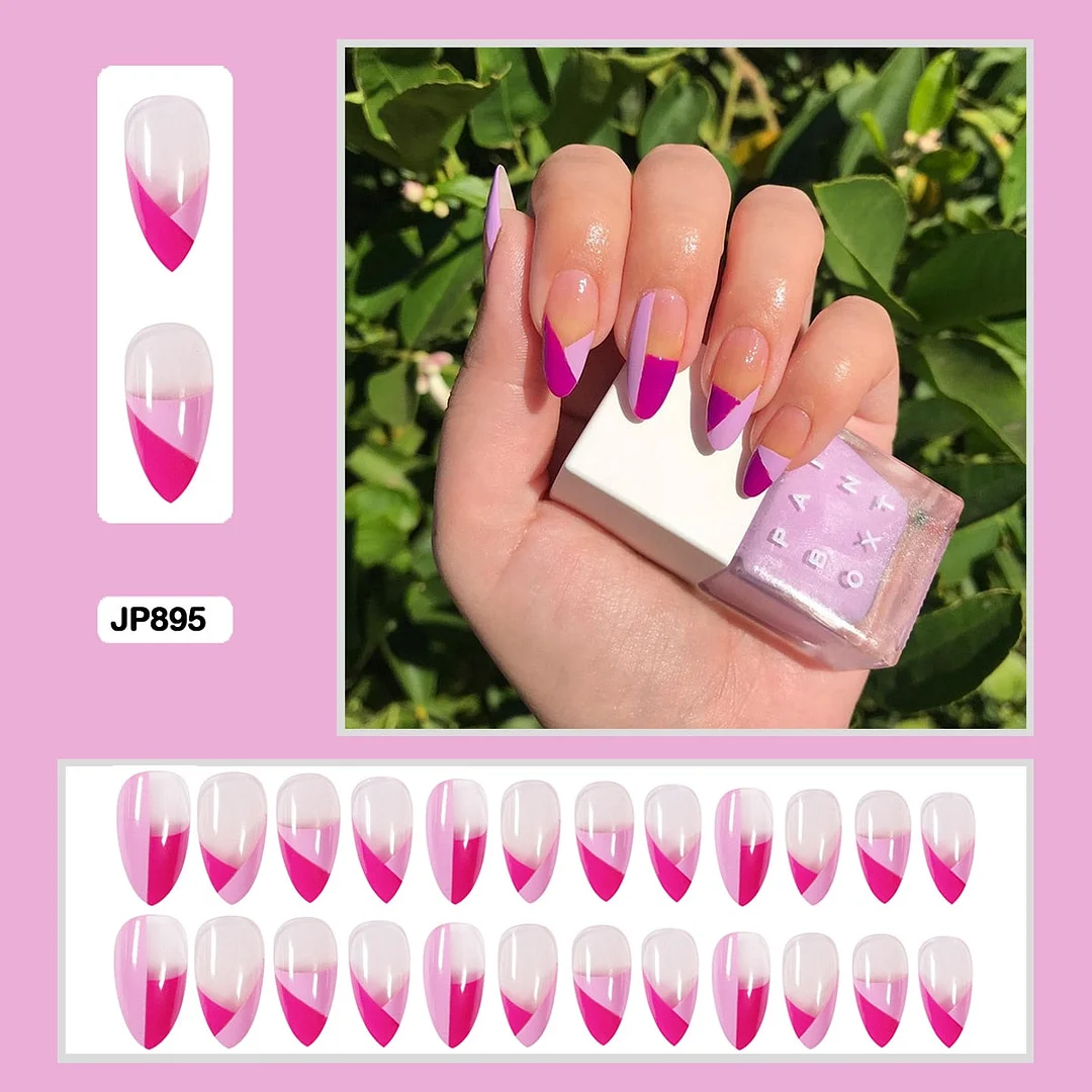 24Pcs/Set French Contracted Artistic Line Drip Shaped Short Wearable False Nails With Glue Manicure Art Tools Fake Nails-Nail Inspo