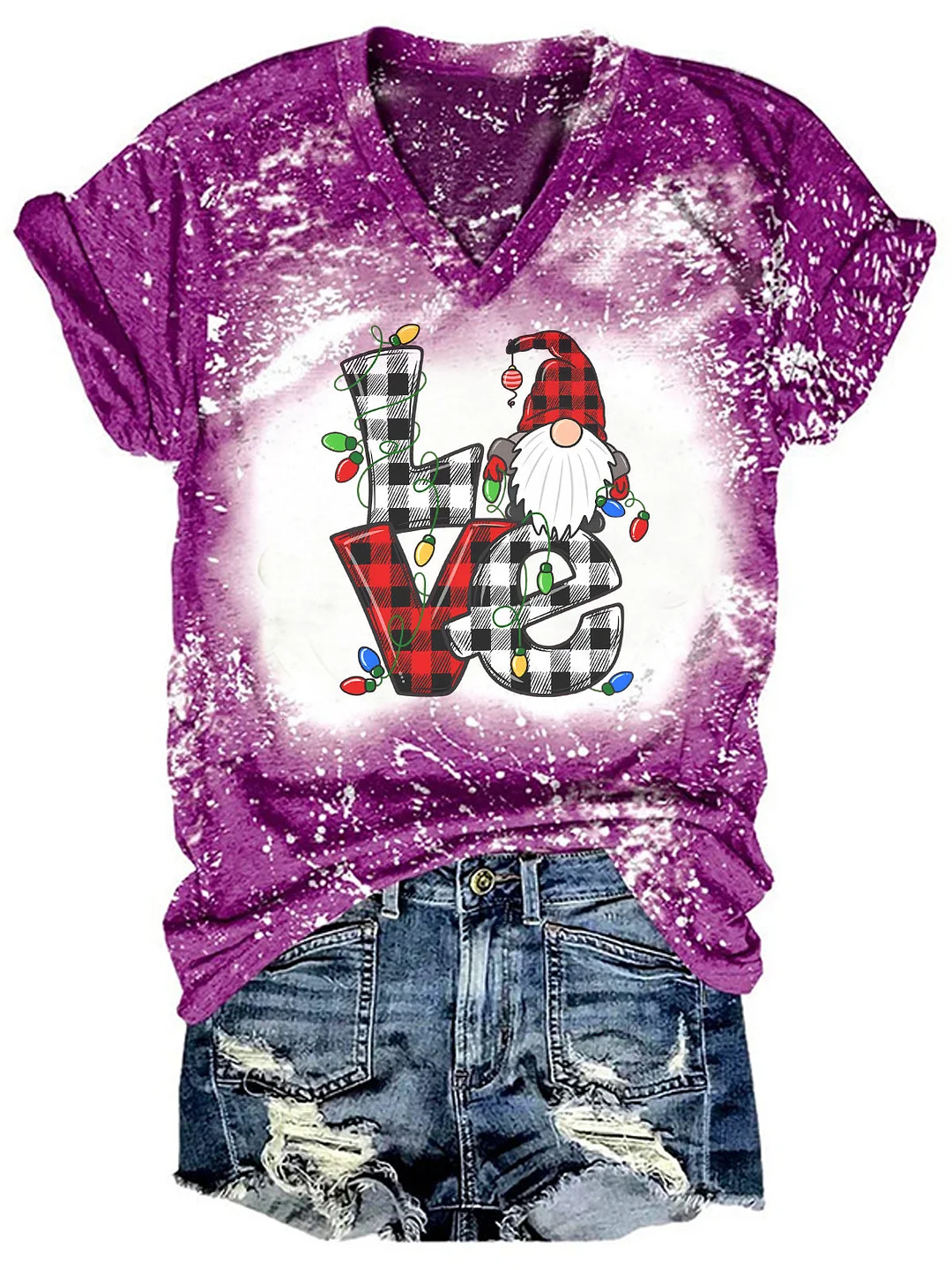 Christmas Gnome Love Print Tie Dye Shirt