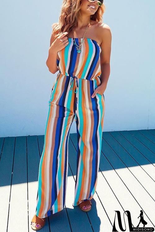 MidiSono - Stripe Strapless Drawstring Jumpsuit