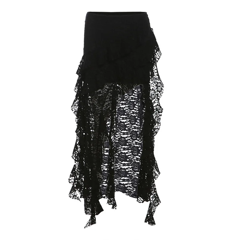 Churchf New Women's Dress Of Autumn 2024 Unique Design Black Lace Wave Rfolded Half-Body Dress