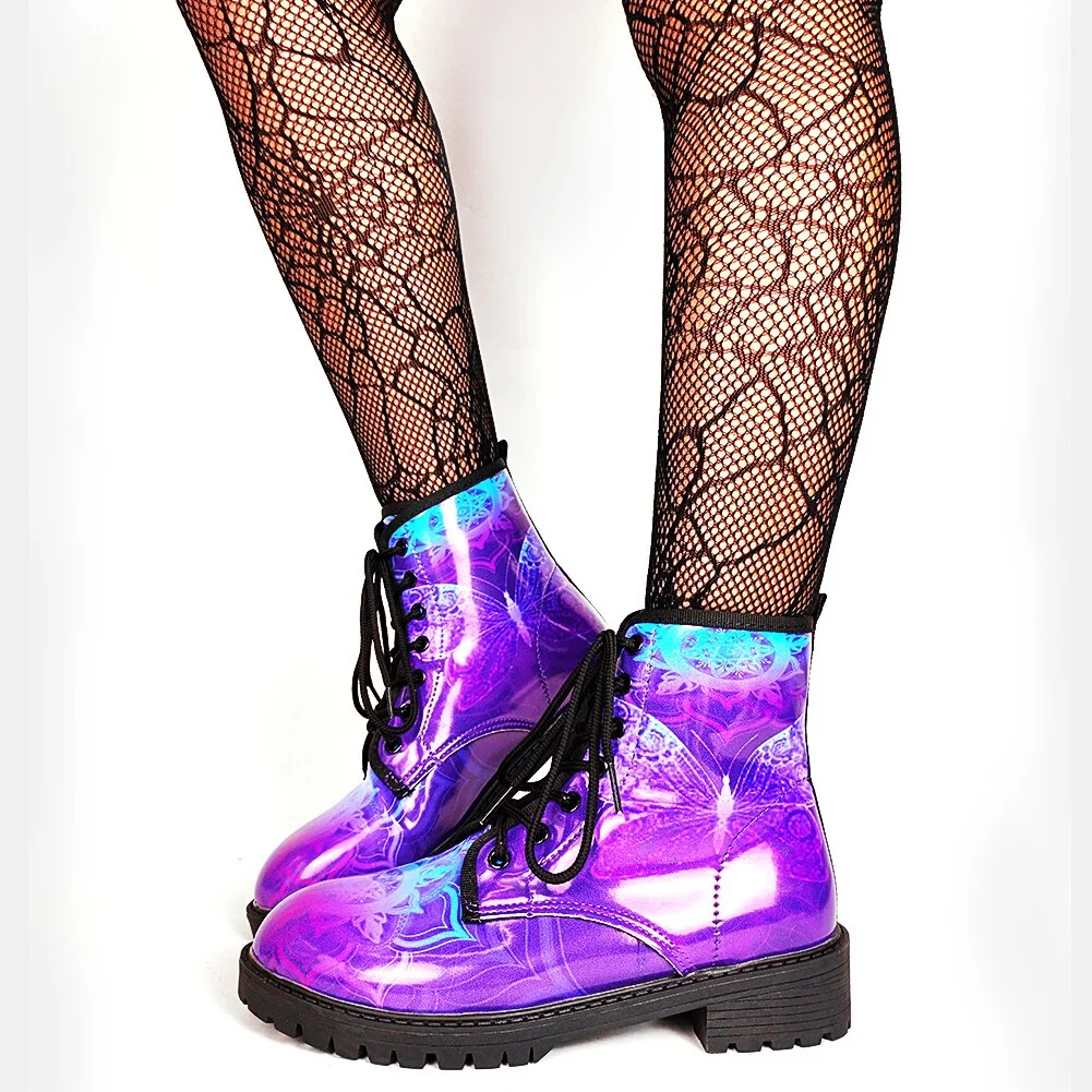 Brand Big Size 43 Cool Skulls Butterfly Rose Flowers Printed Gothic Style Ankle Booties Fashion Boots Street Women Shoes