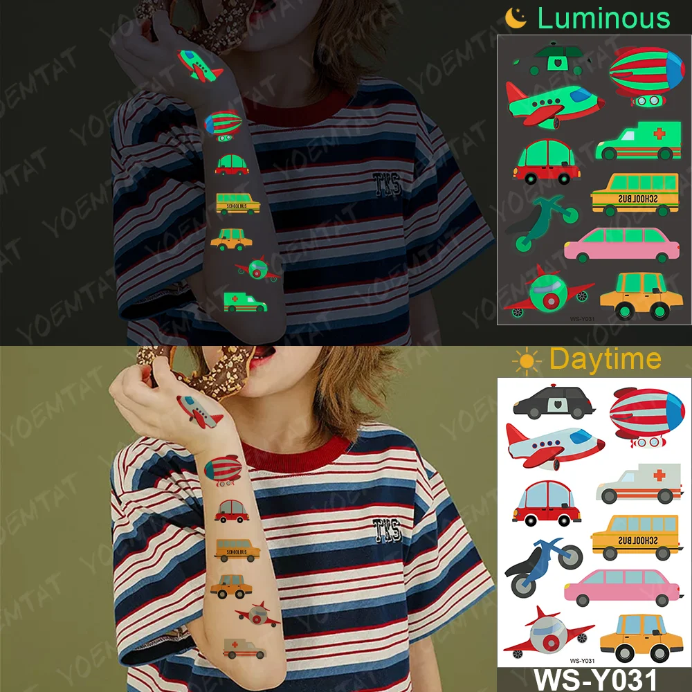 Sdrawing Temporary Tattoo Sticker Glowing Panda Fox Tiger Cute Animal Luminous Children Tatoo Kid Body Arm Glitter Fake Tatto