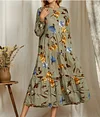Printed Loose Large Swing Cotton Linen Dress