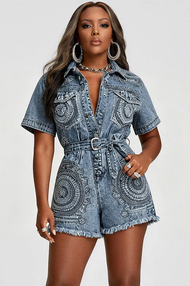Xpluswear Design Plus Size Party Light Blue Graphic Shirt Collar Short ...