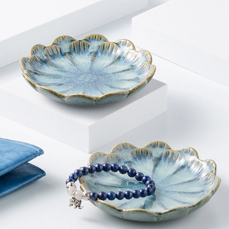 Nordic Jewelry Plate Tray Blue And Pink Storage Plate Household Snack Dish Taste Dish Ceramic Lotus Jewelry Plate