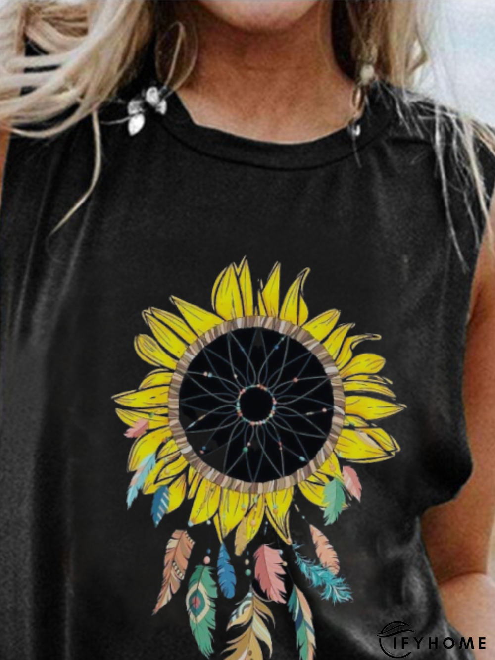 Plus size Crew Neck Sleeveless Floral Shirts & Tops | IFYHOME