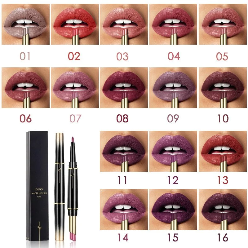 Full set purchase discount - 16 Color Long Lasting Lipstick Lipstick + Lip Liner Combo