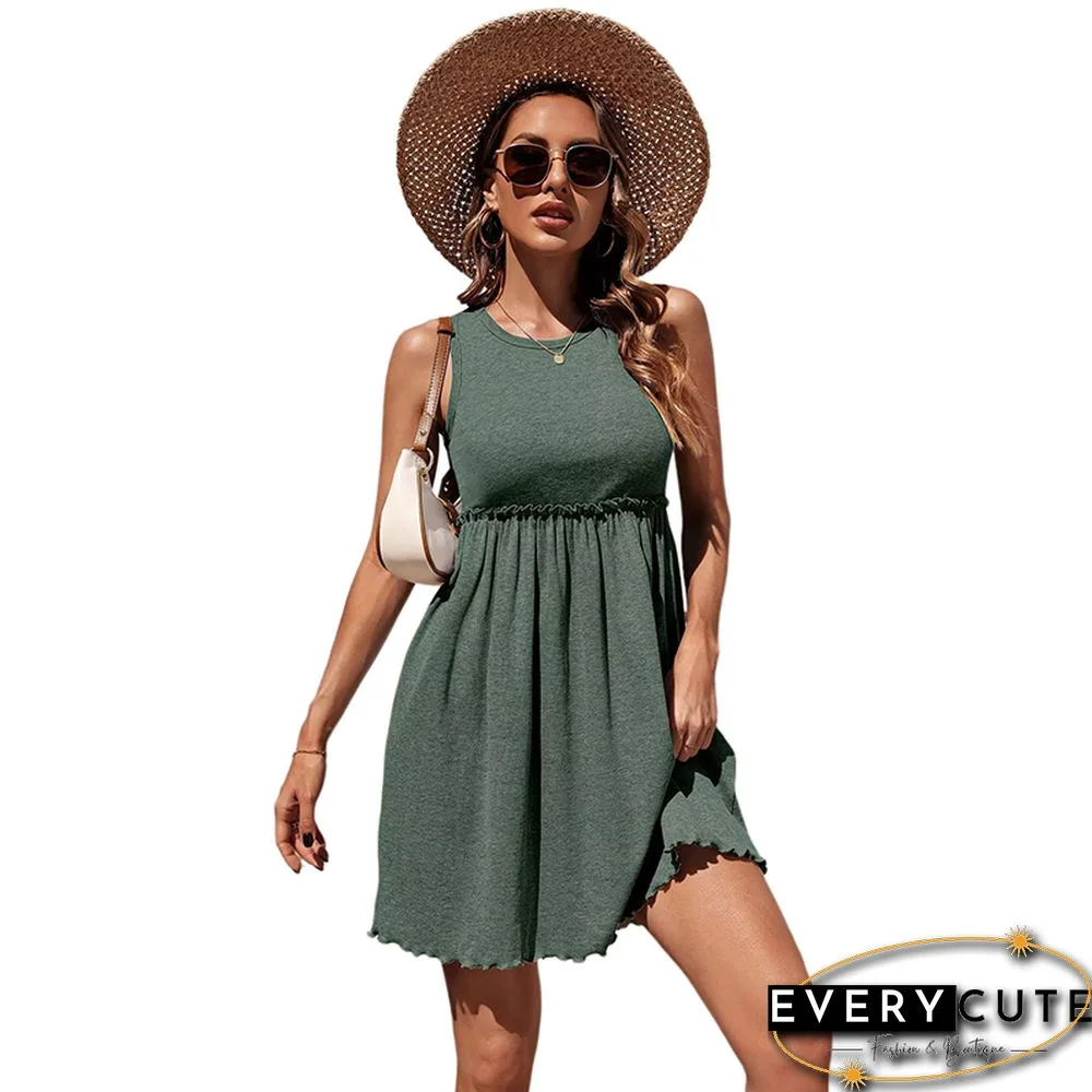 Green Ribbed Knit Sleeveless Tank Mini Dress