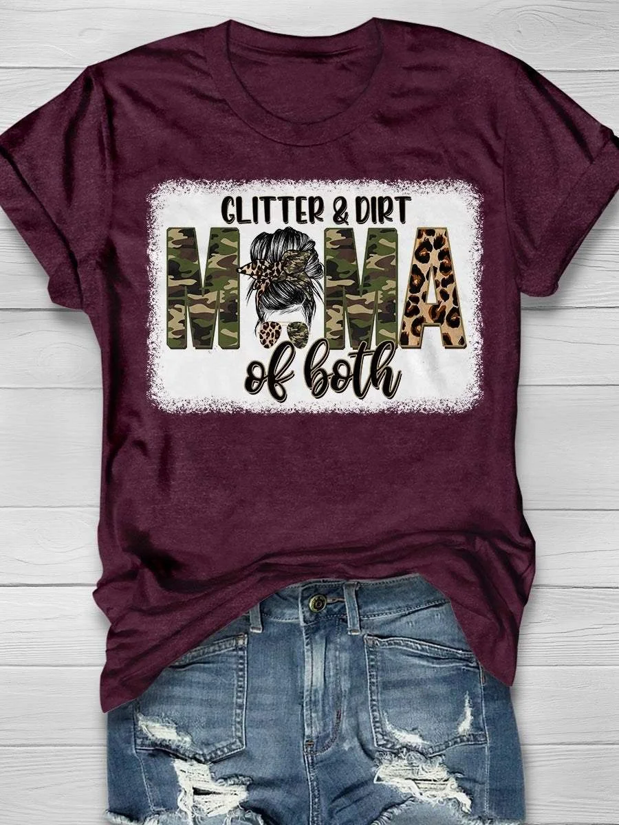 Glitter And Dirt Mom Of Both Print Short Sleeve T-shirt