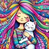Fille Et Petit Chat Blanc-AB Rond Drill Diamond Painting-45*45CM