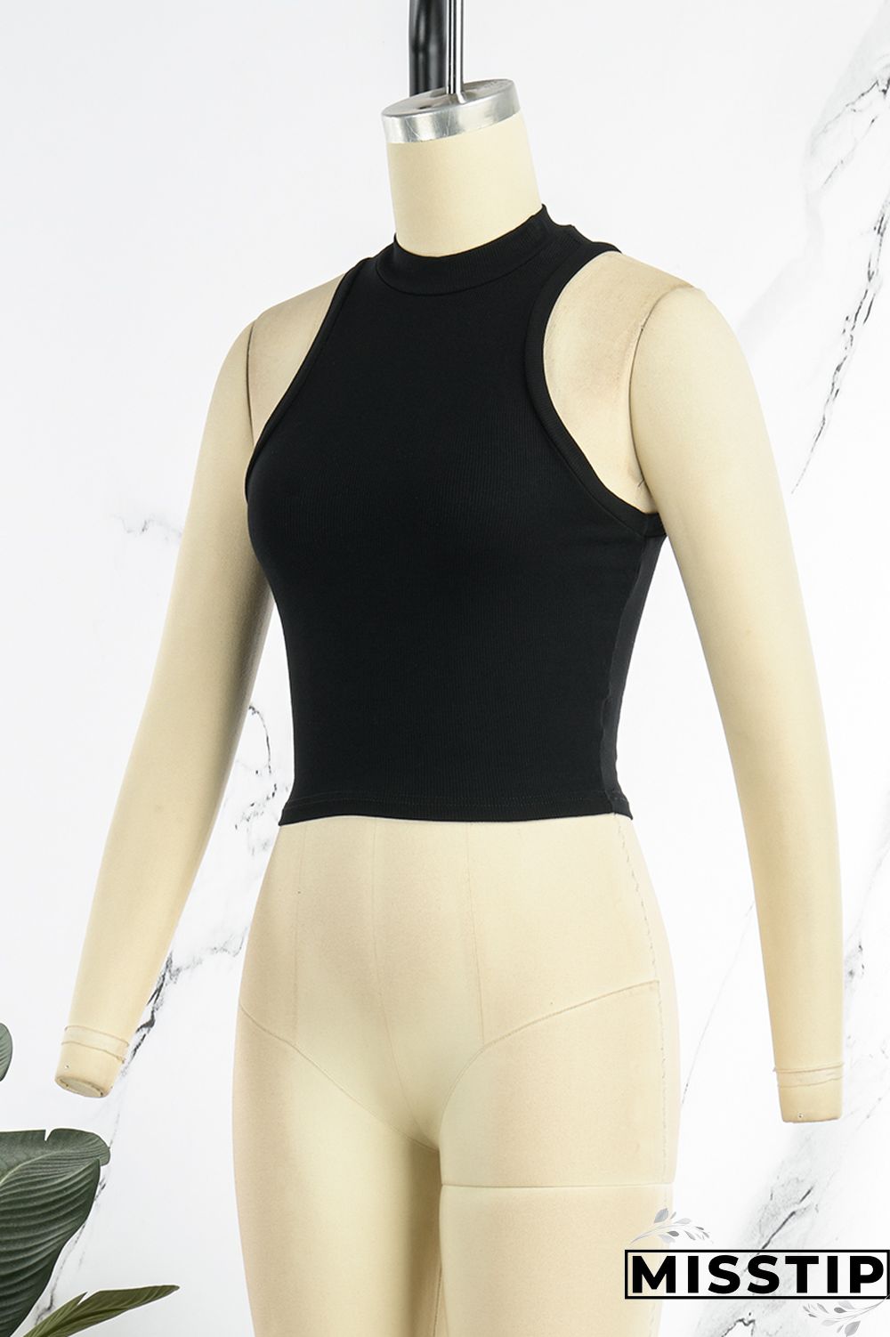 Black Casual Solid Basic Half A Turtleneck Tops