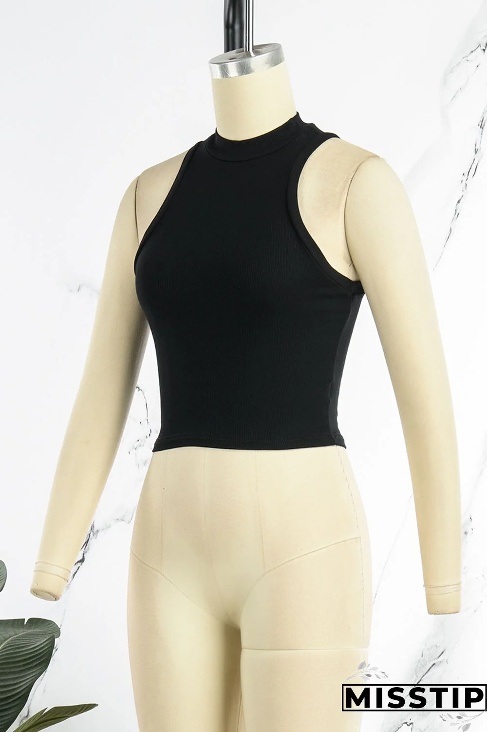 Black Casual Solid Basic Half A Turtleneck Tops