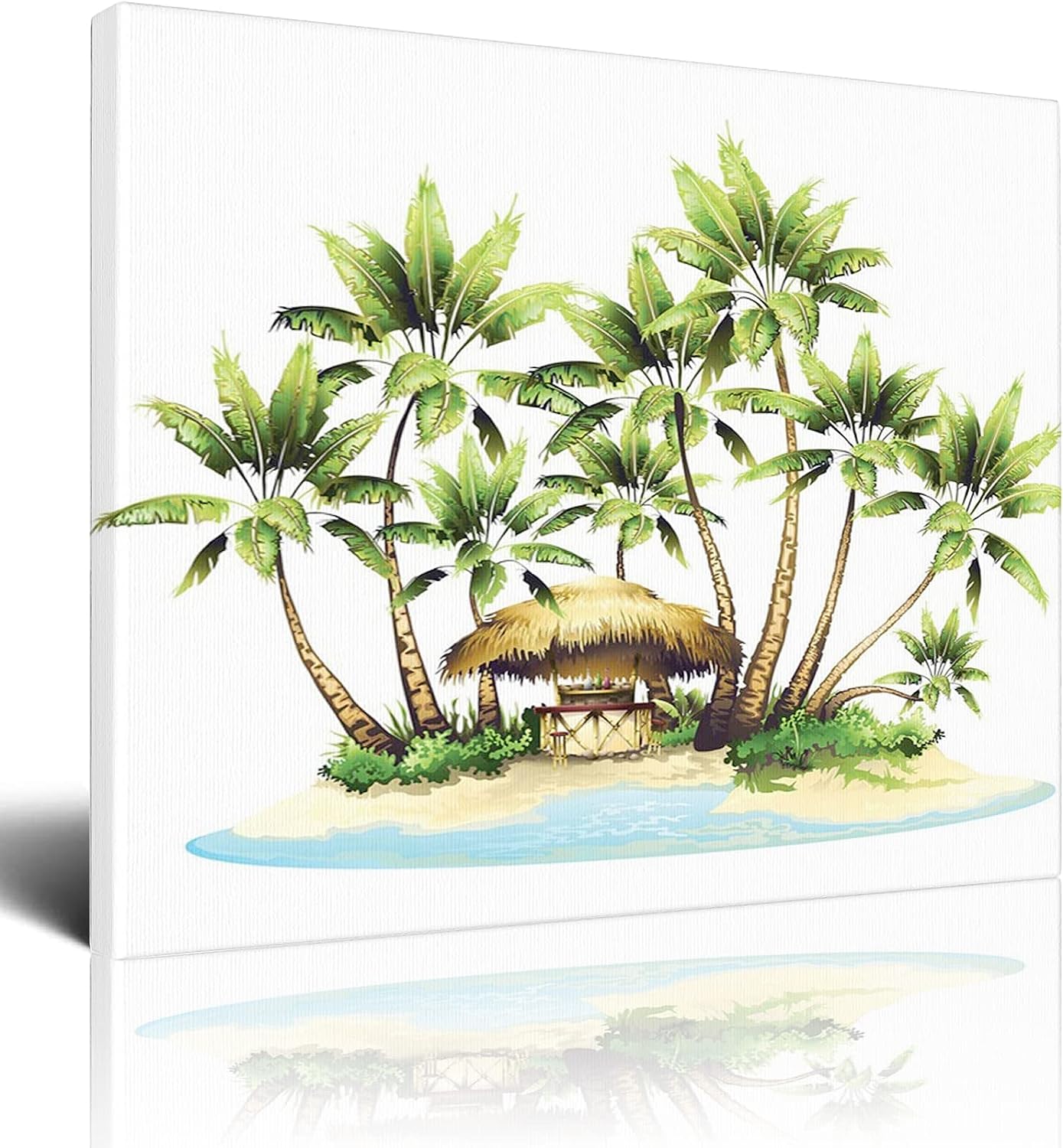 Palm Canvas Wall Art,Tropical Island with Tiki Bar on Beach,Canvas Artwork Nature Pictures for Living Room Bedroom Office Wall Decor Home Decoration,Multicolor - 12x16 Inch 12x16 Inch