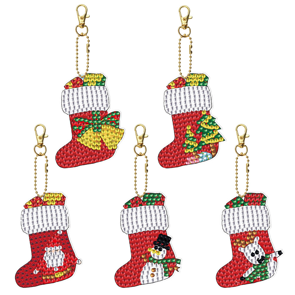 

5pcs Christmas Socks Double Sided - 5D DIY Craft Keychain, 501 Original