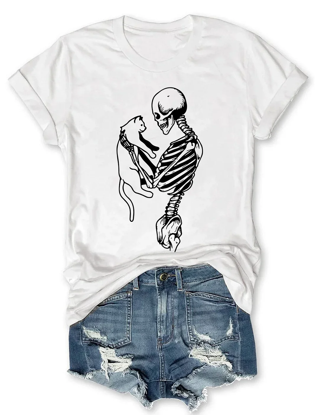 Skeleton And Cat T-shirt