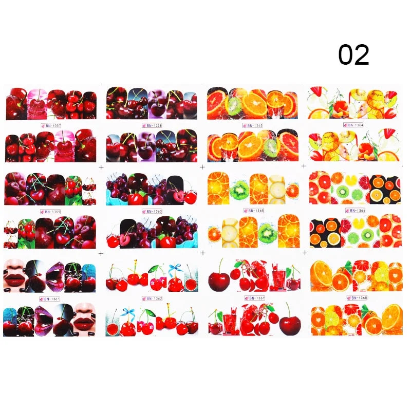 12Pcs Summer Fruit Water Decals Fruit/Kiwi/Banana/Lemon/ Strawberry Designs DIY Nail Stickers Wraps Slider Decoration