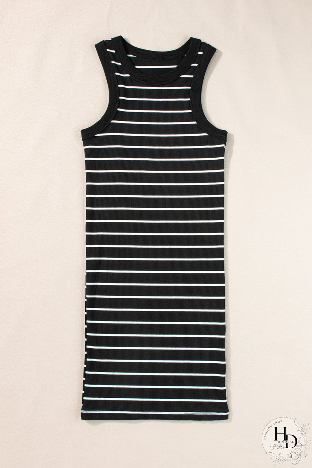 Chic Striped Ribbed Tank Style Mini Dress